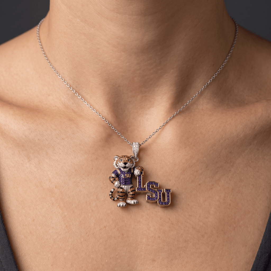 LSU Solid Gold Chain with Diamond Pendant HTTT