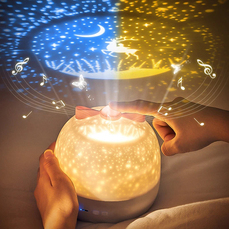 Star Light Projection Rotating Rechargeable Bedroom Ceiling Atmosphere Night Lamp Stars Childrens Birthday Gift with Films Sheet